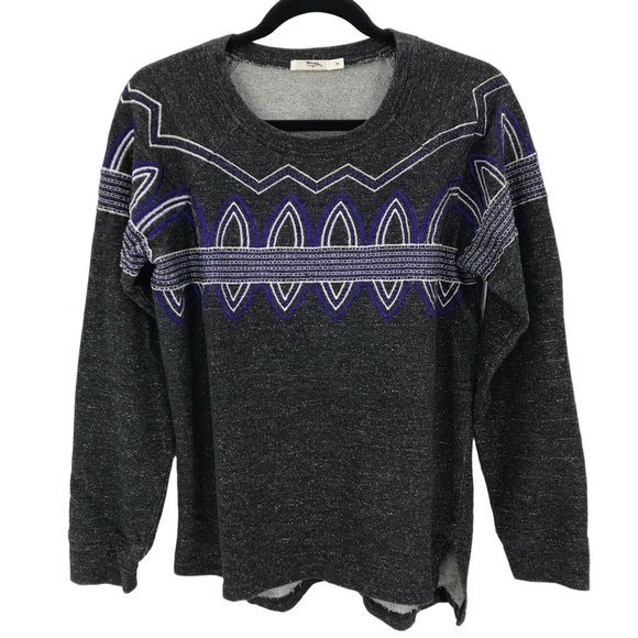 hazel Tops - Hazel Womens Charcoal Embroidered Beaded Pullover Crew Long Sleeve Top Size M